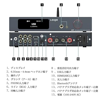 LOXJIE A40 パワーアンプ HI-FI ステレオ デジタルアンプ LOXJIE A40 MQA-CD 165W*2 Power Amplifier with HDMI(ARC